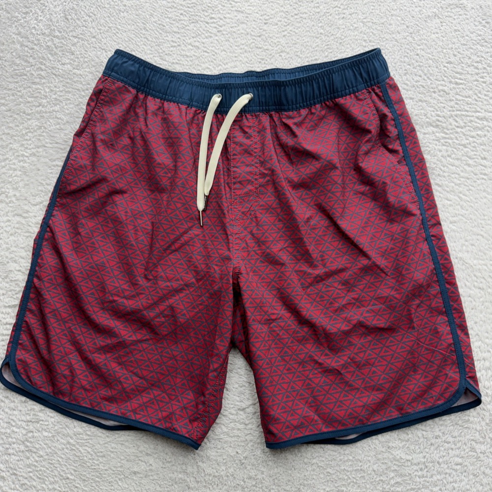 Fair Harbor Mens Red Navy Blue Geometric Triangle Swim Trunks Size Large